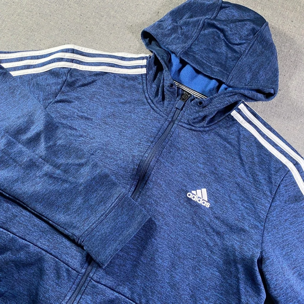 Adidas Men's Blue 3-Stripes‎ Heather Full Zip Hoodie Athletic Track Jacket Large